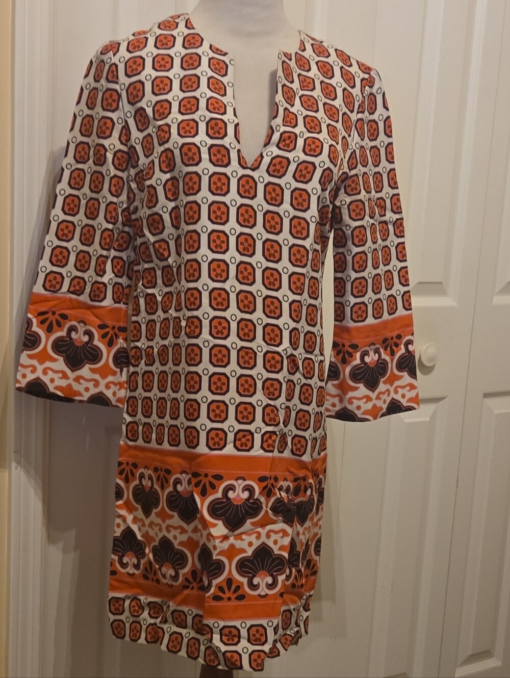 TORY BURCH Women's Orange Geometric Print Tunic Dress SZ 4/6